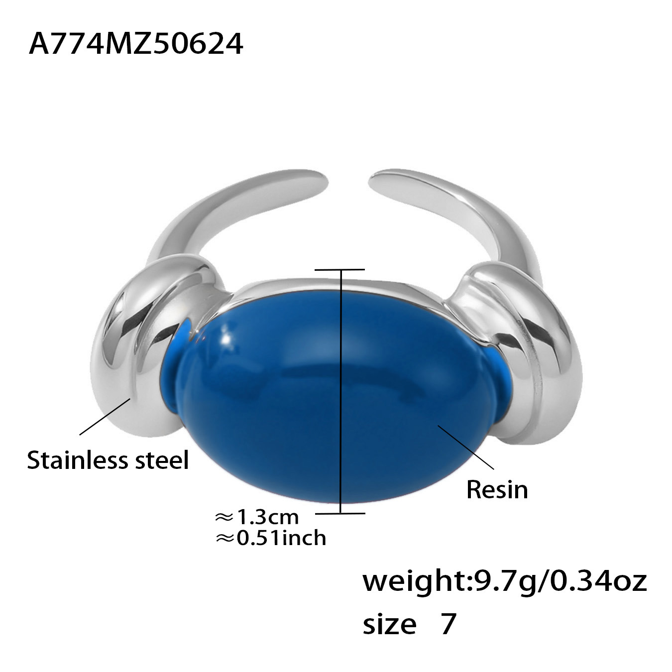 A774-steel color dark blue resin ring