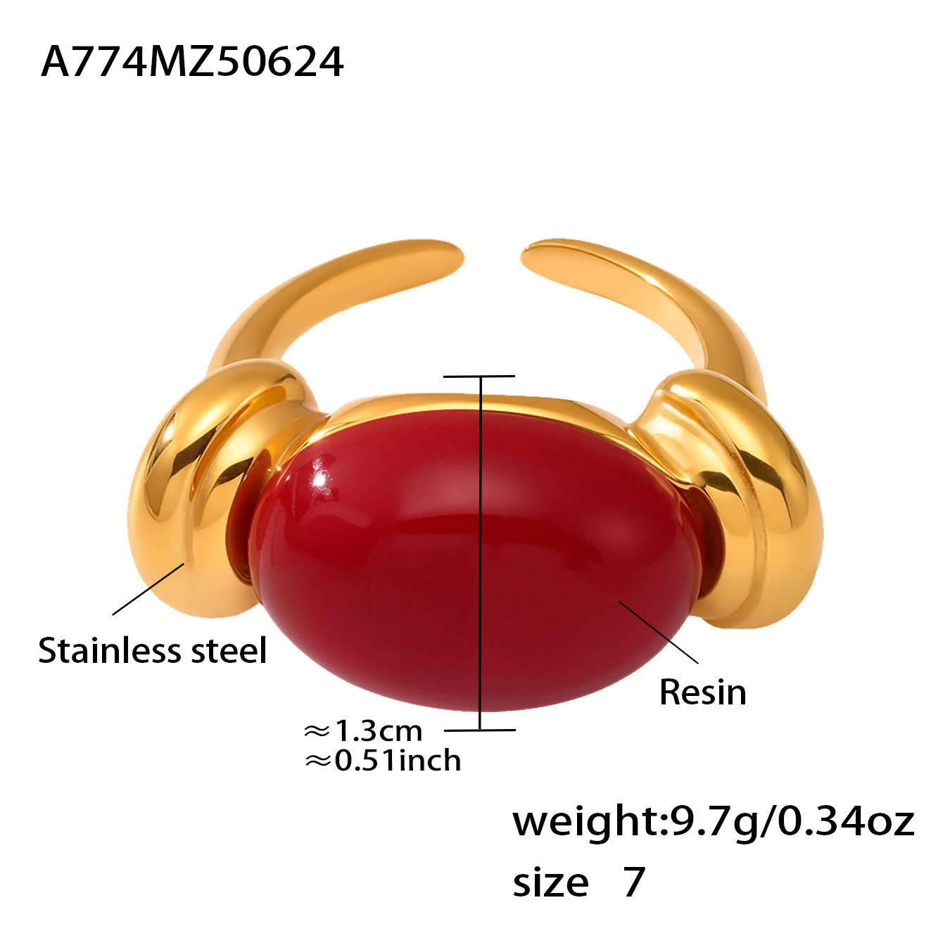 A774-gold red resin ring