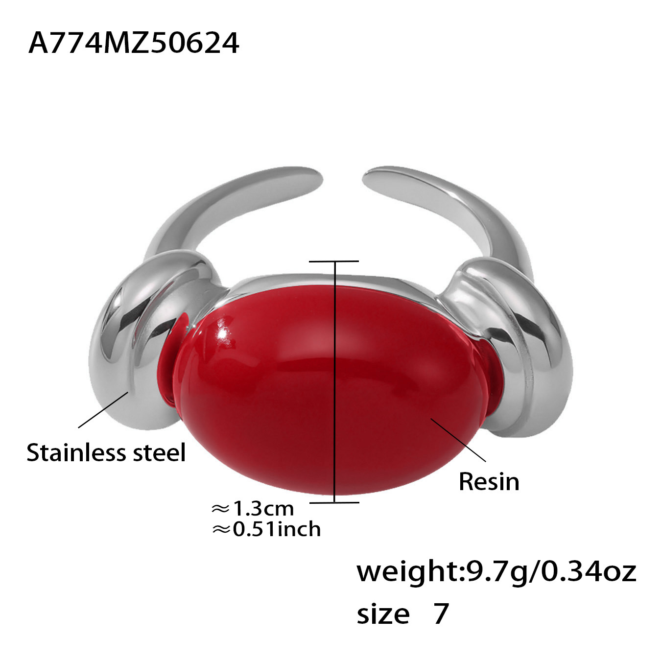 A774-steel color red resin ring
