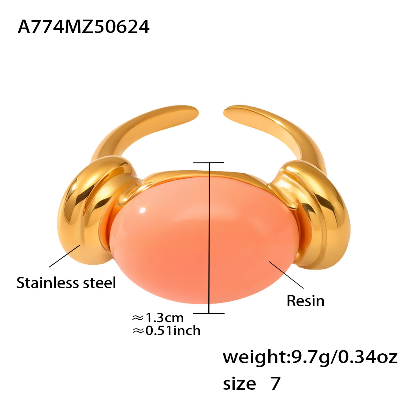 A774-gold pink resin ring