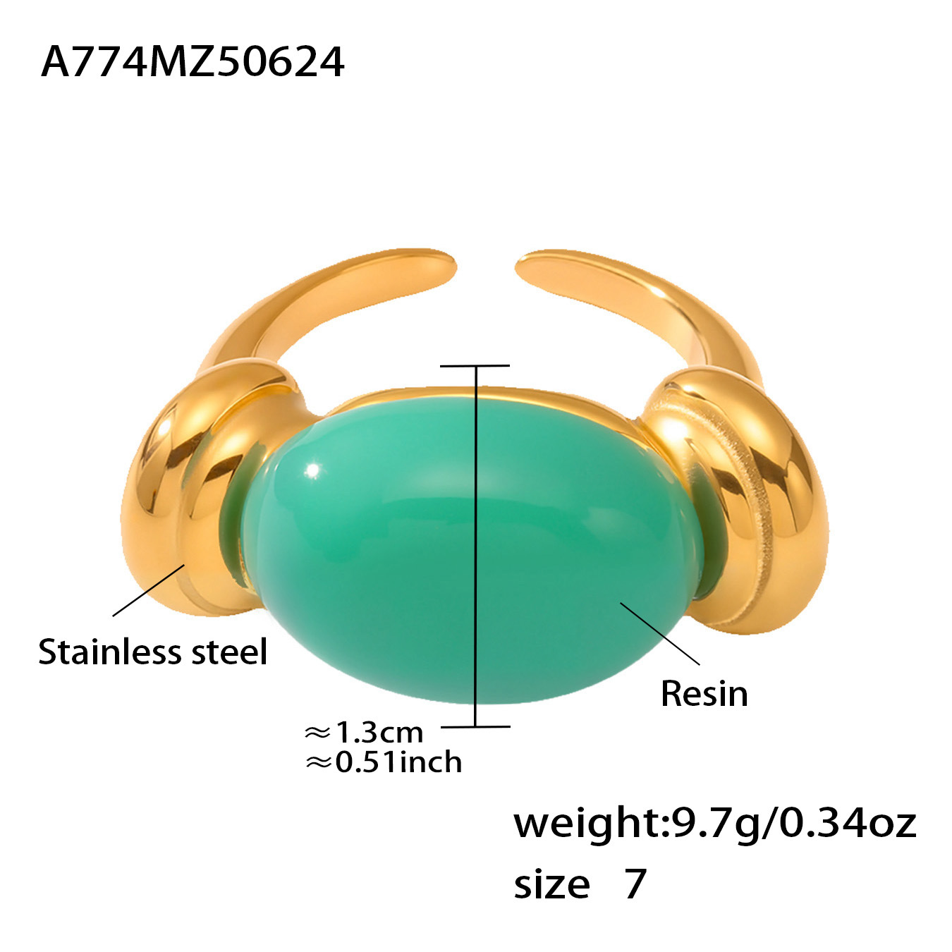 A774-gold green resin ring