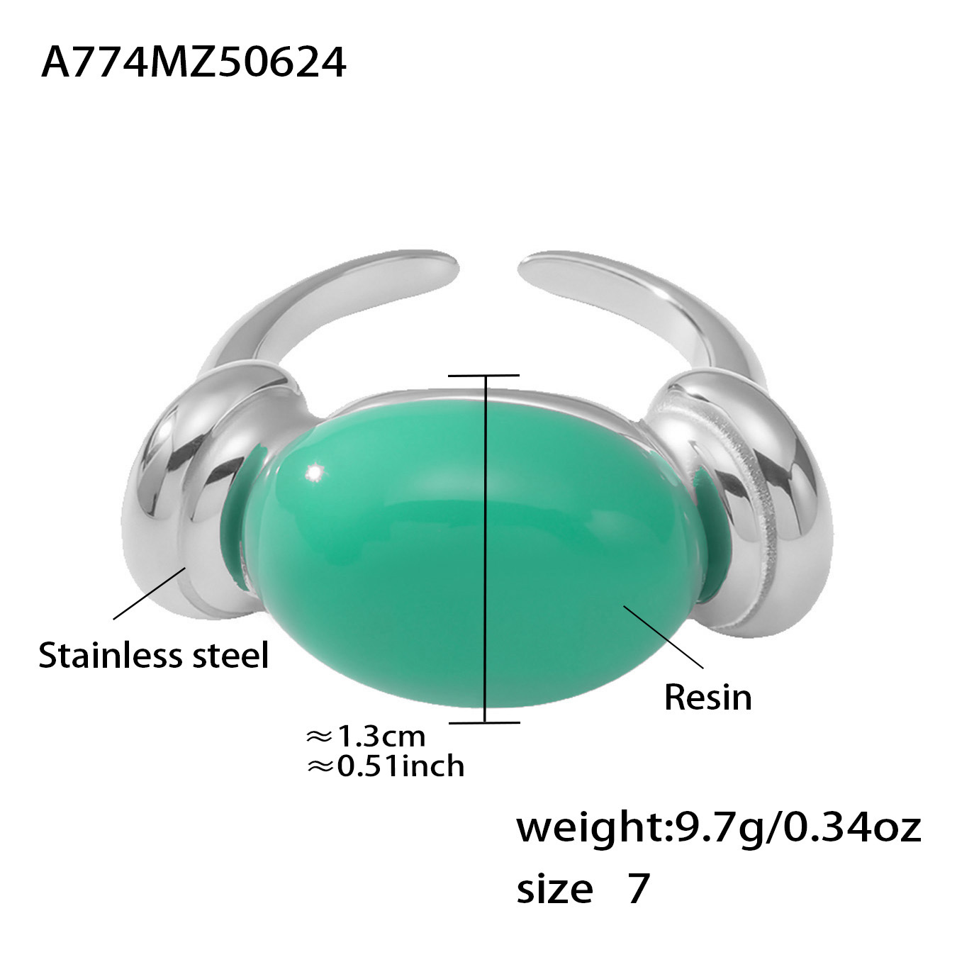 A774-steel color green resin ring