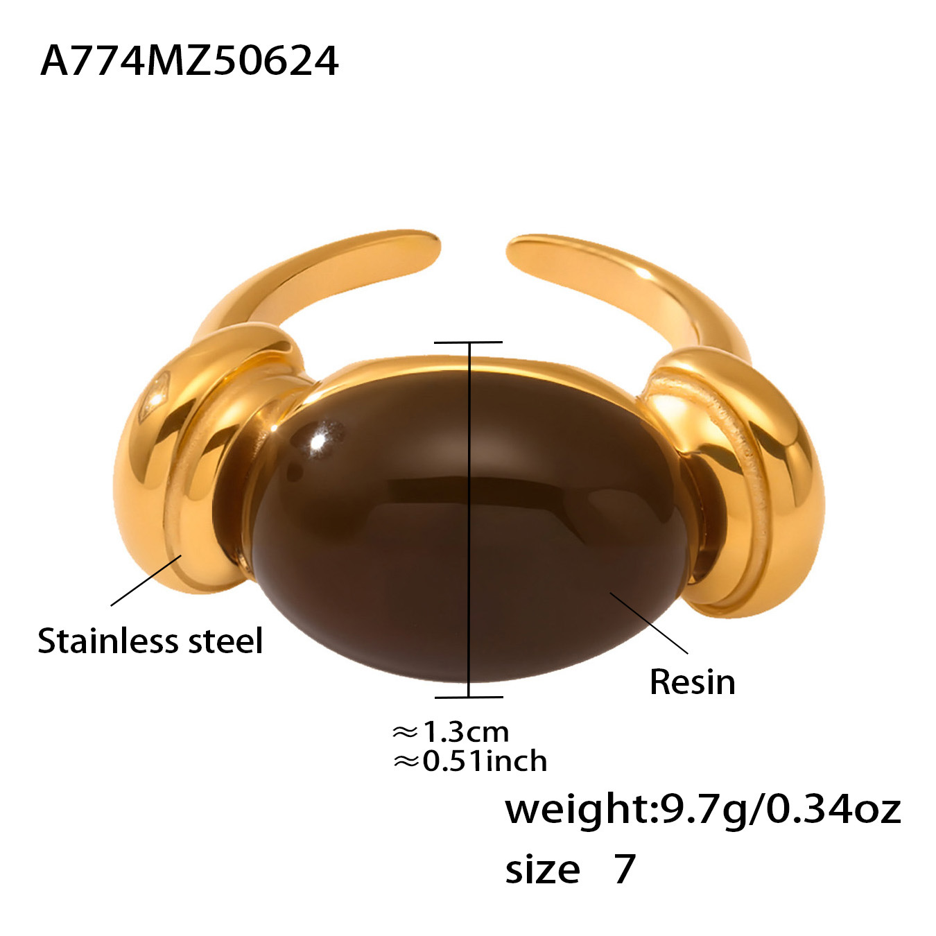 A774-gold brown resin ring