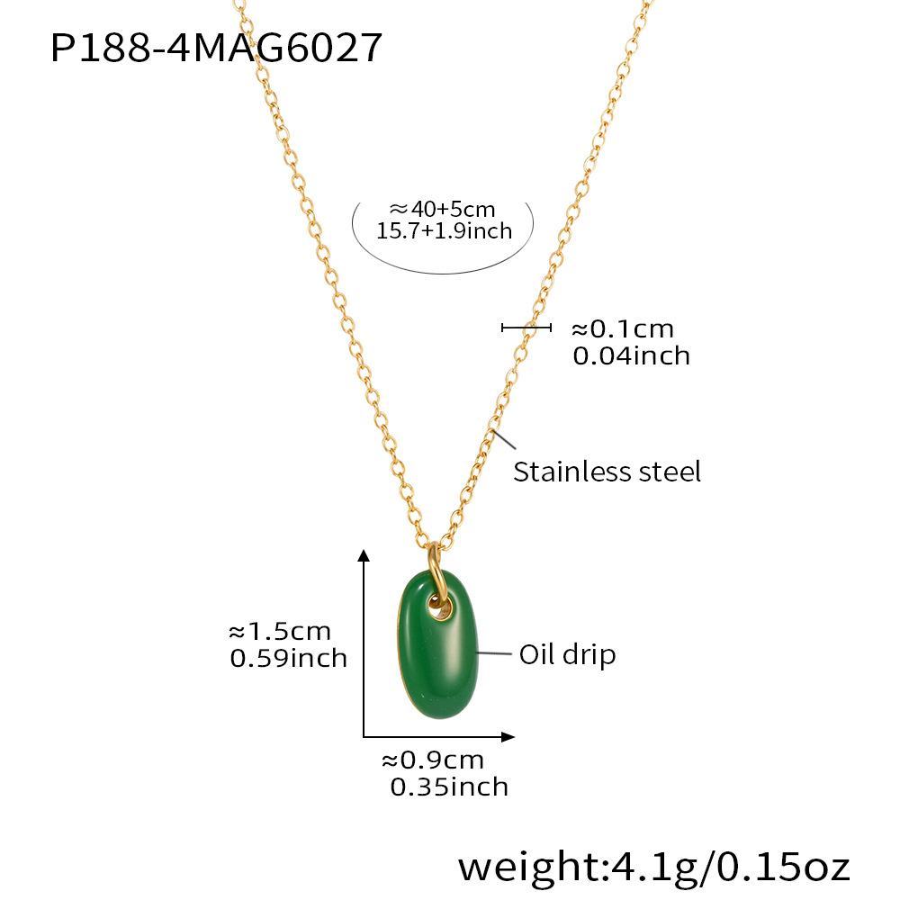 P188-4 green enamel necklace 40 5cm