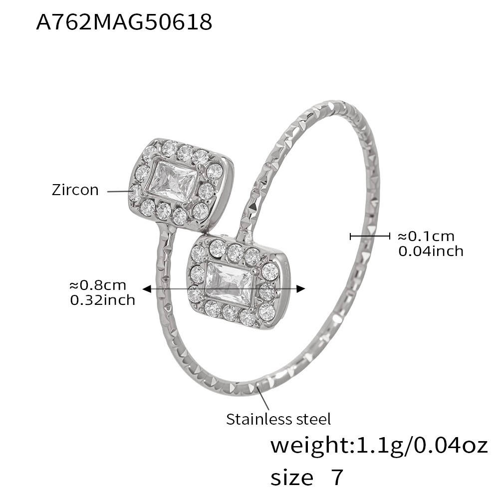 A762-steel color 5a zircon rectangular square ring