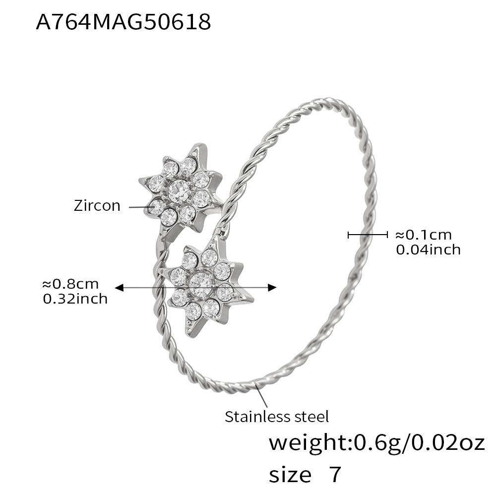 A764-steel color 5a zircon star ring
