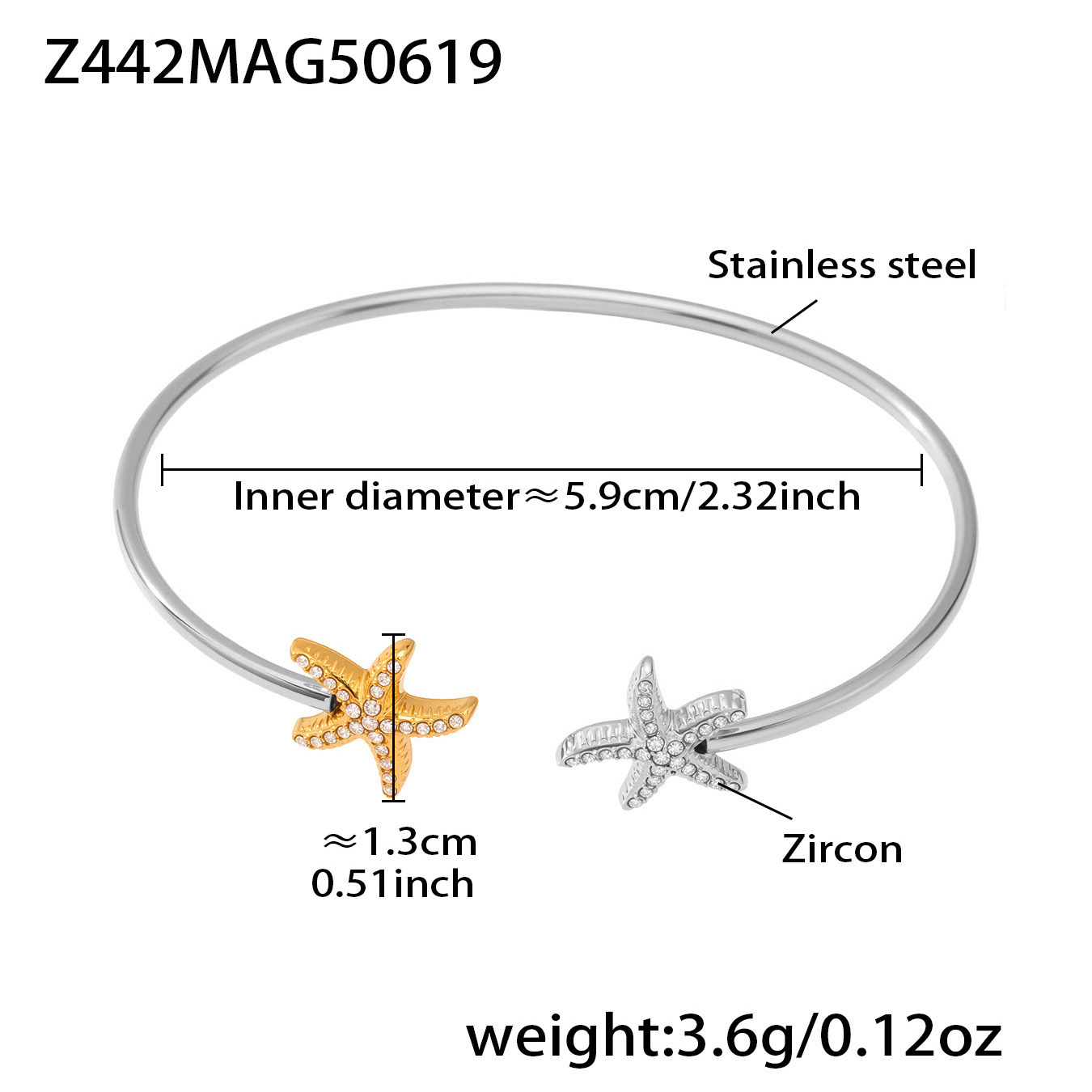 golden starfish 5a zircon bracelet