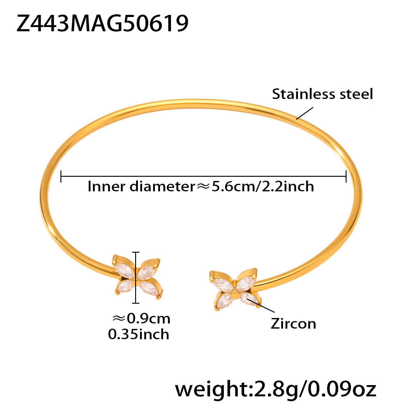 gold four-leaf flower 5a zircon bracelet
