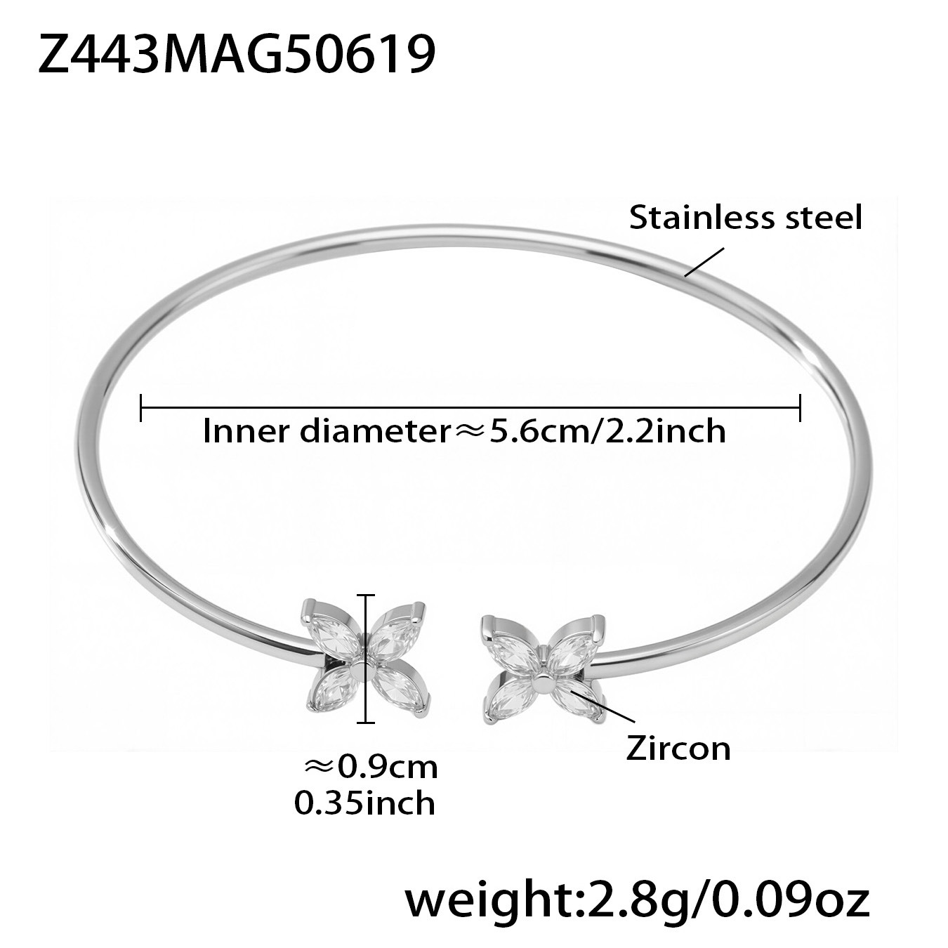 steel color four-leaf flower 5a zircon bracelet