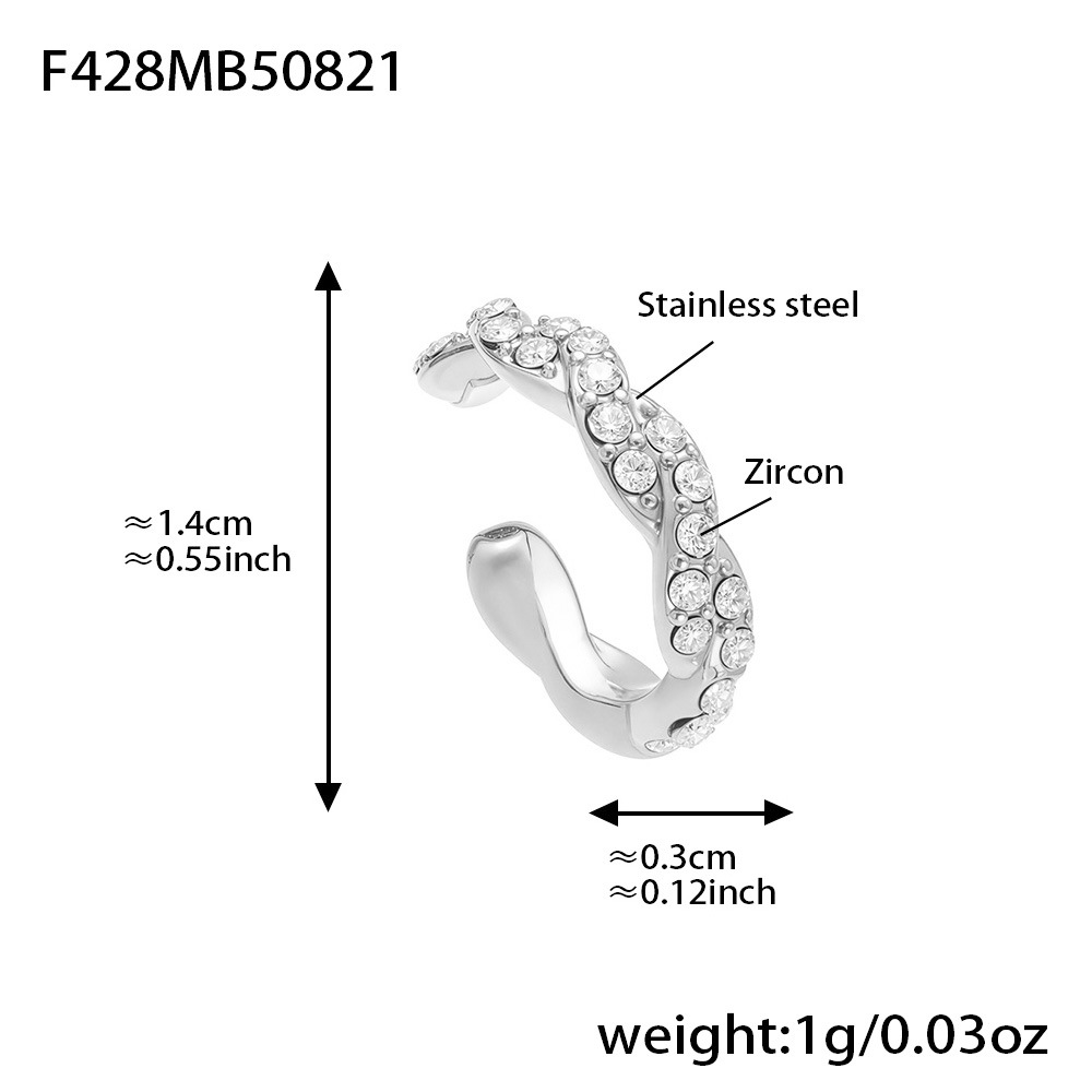 Steel-colored twisted zircon ear clips - single piece