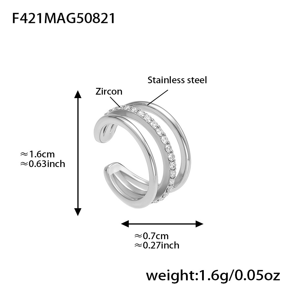 Steel-colored three-layer zircon ear clip - single piece