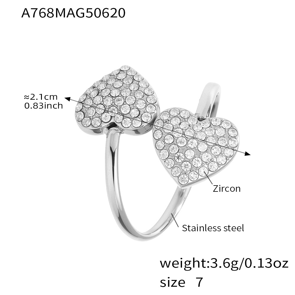 A768-steel color double love zircon ring