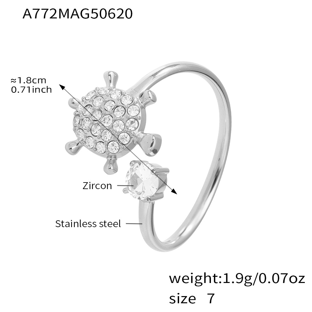 A772-steel color turtle 5a zircon ring