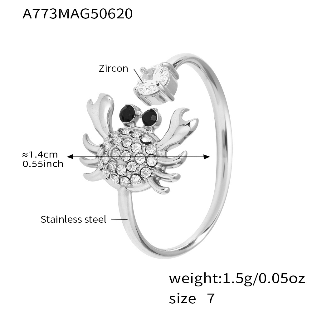 A773-steel color crab 5a zircon ring
