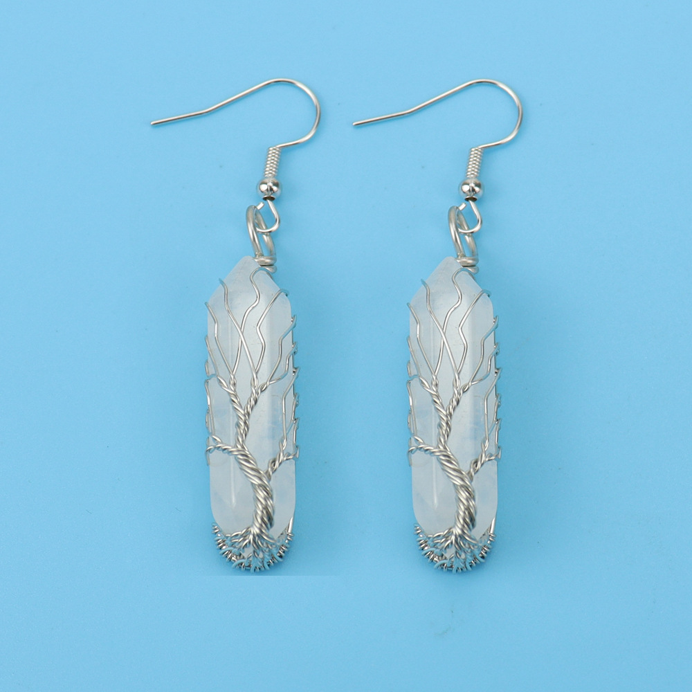 White Crystal Tree of Life Earrings