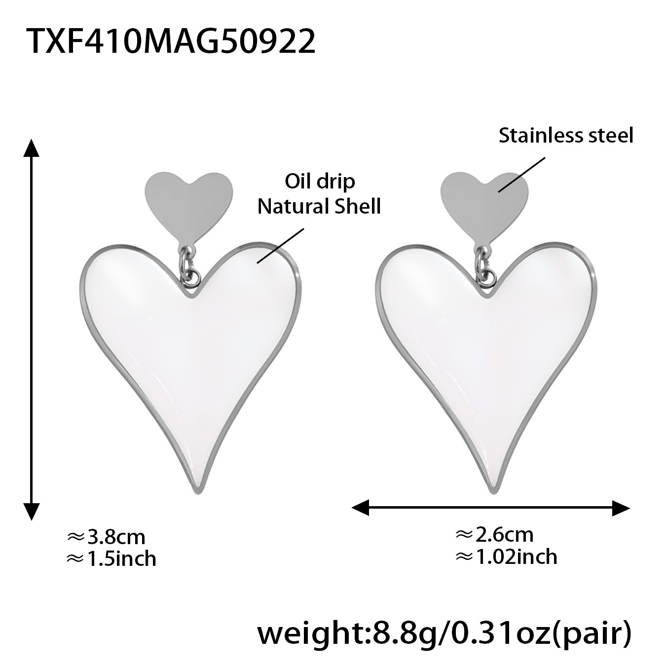 Steel-colored heart-shaped earrings