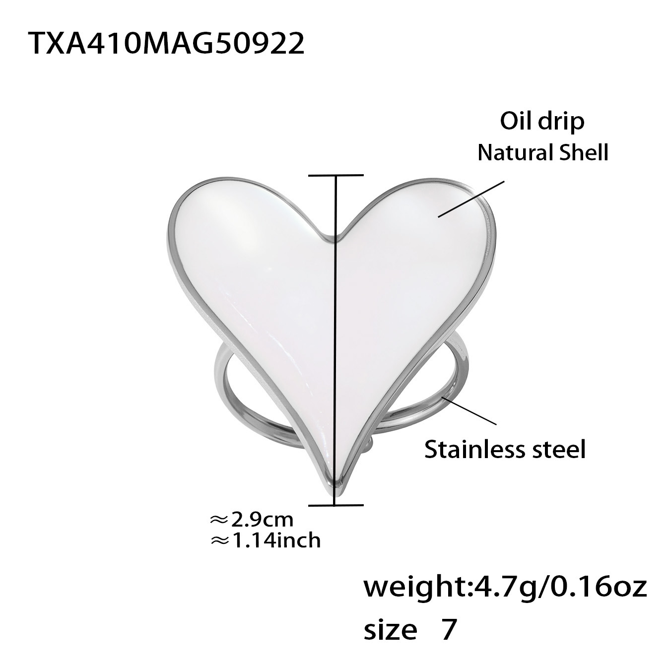 Steel-colored heart-shaped ring