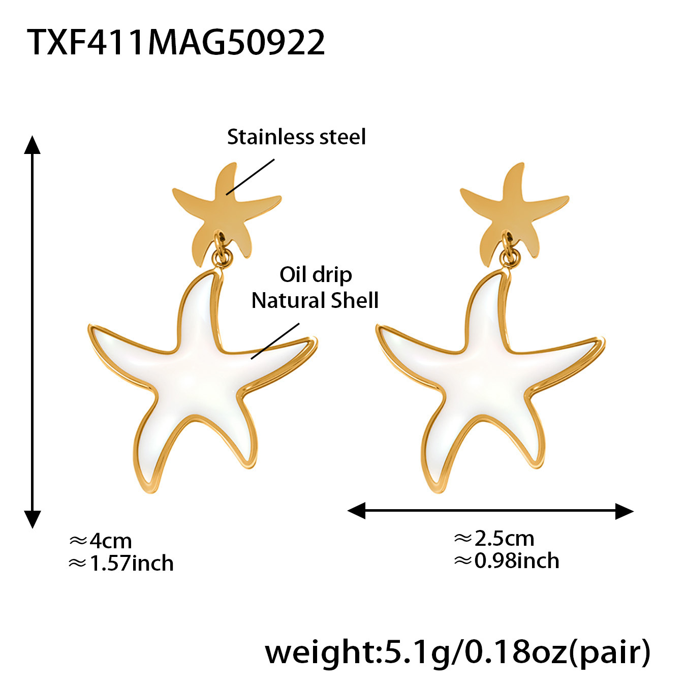 Golden starfish earrings