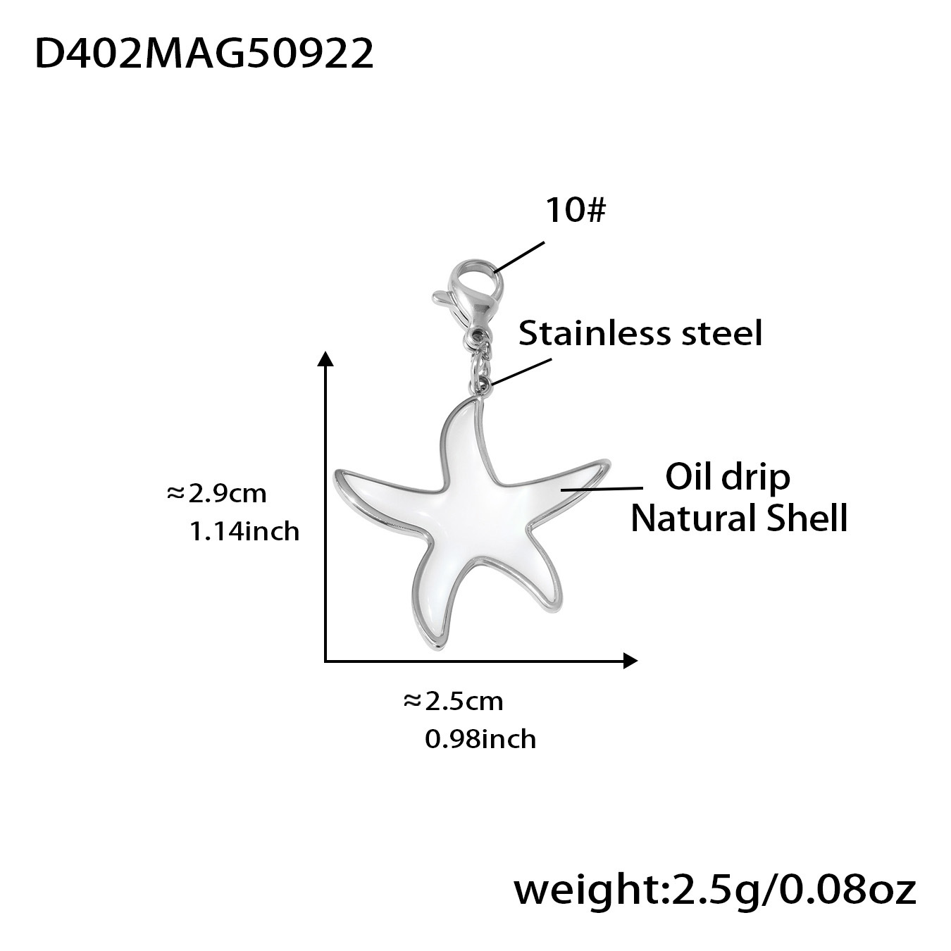 Steel-colored starfish pendant