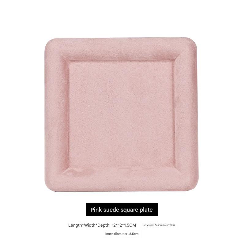 Cashmere leather small square plate-pink