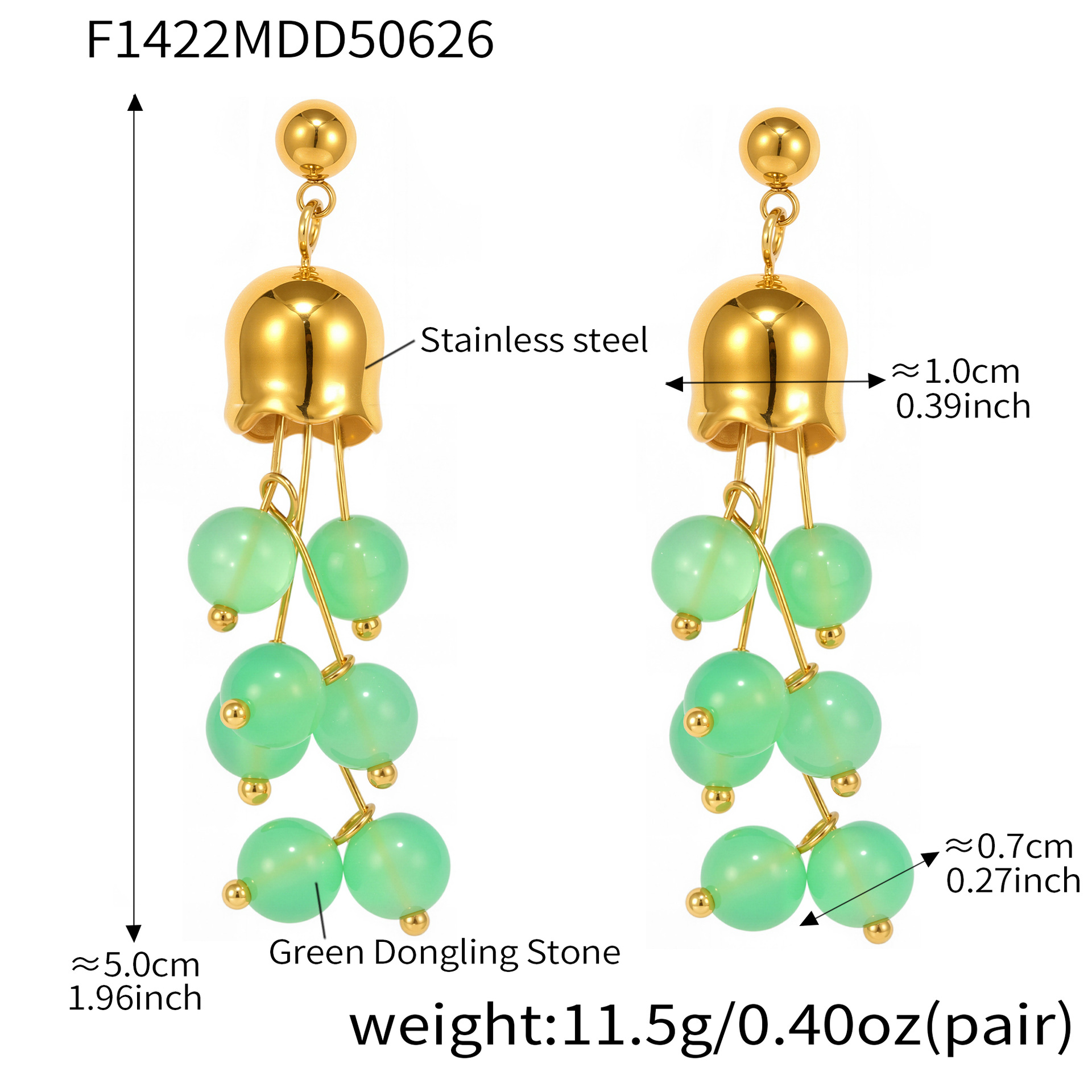 F1422-natural green aventurine tassel earrings