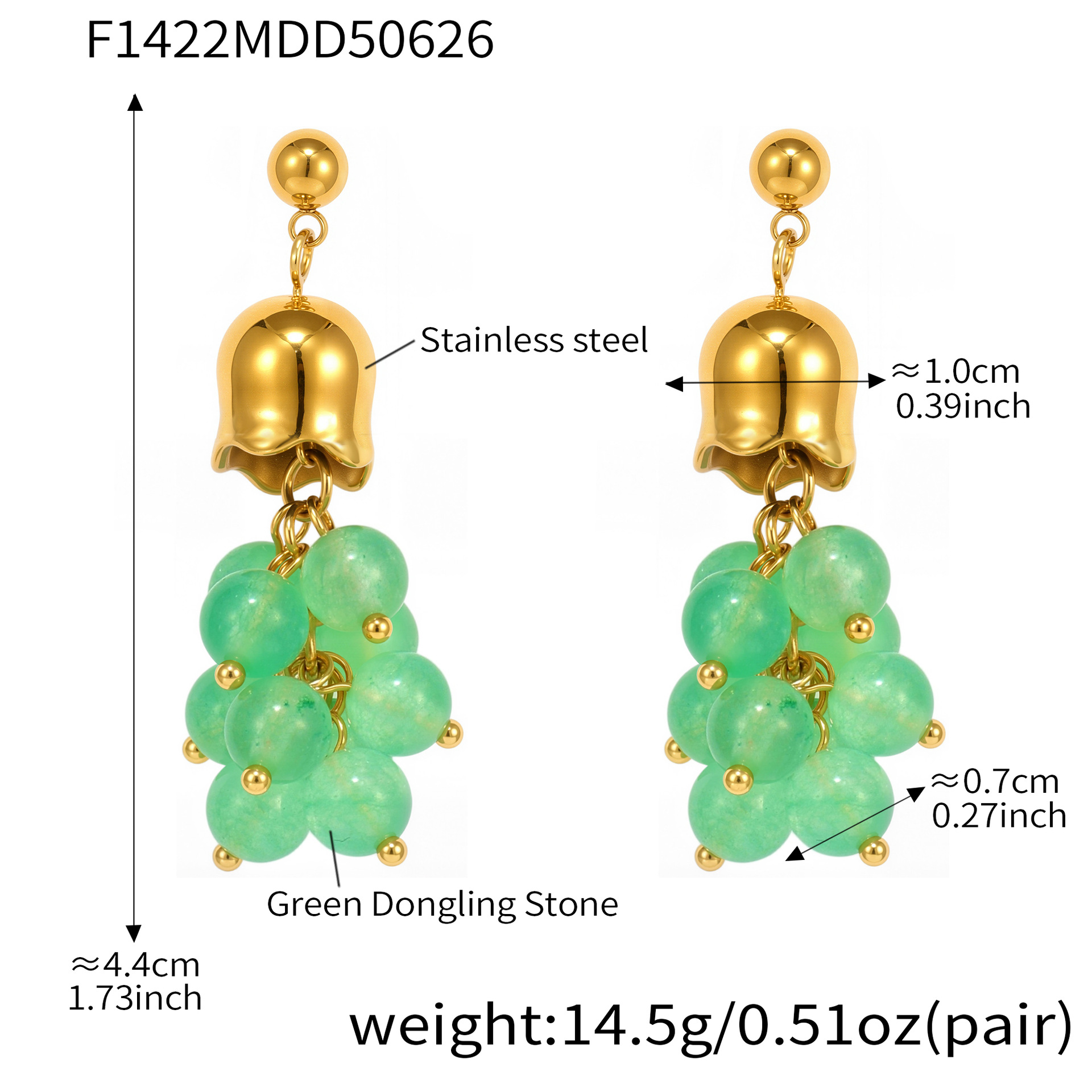 F1422-natural green aventurine oval earrings