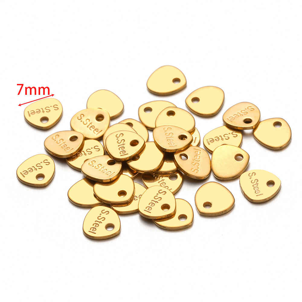 7mm round triangle engraved s'steel tail piece small tag gold