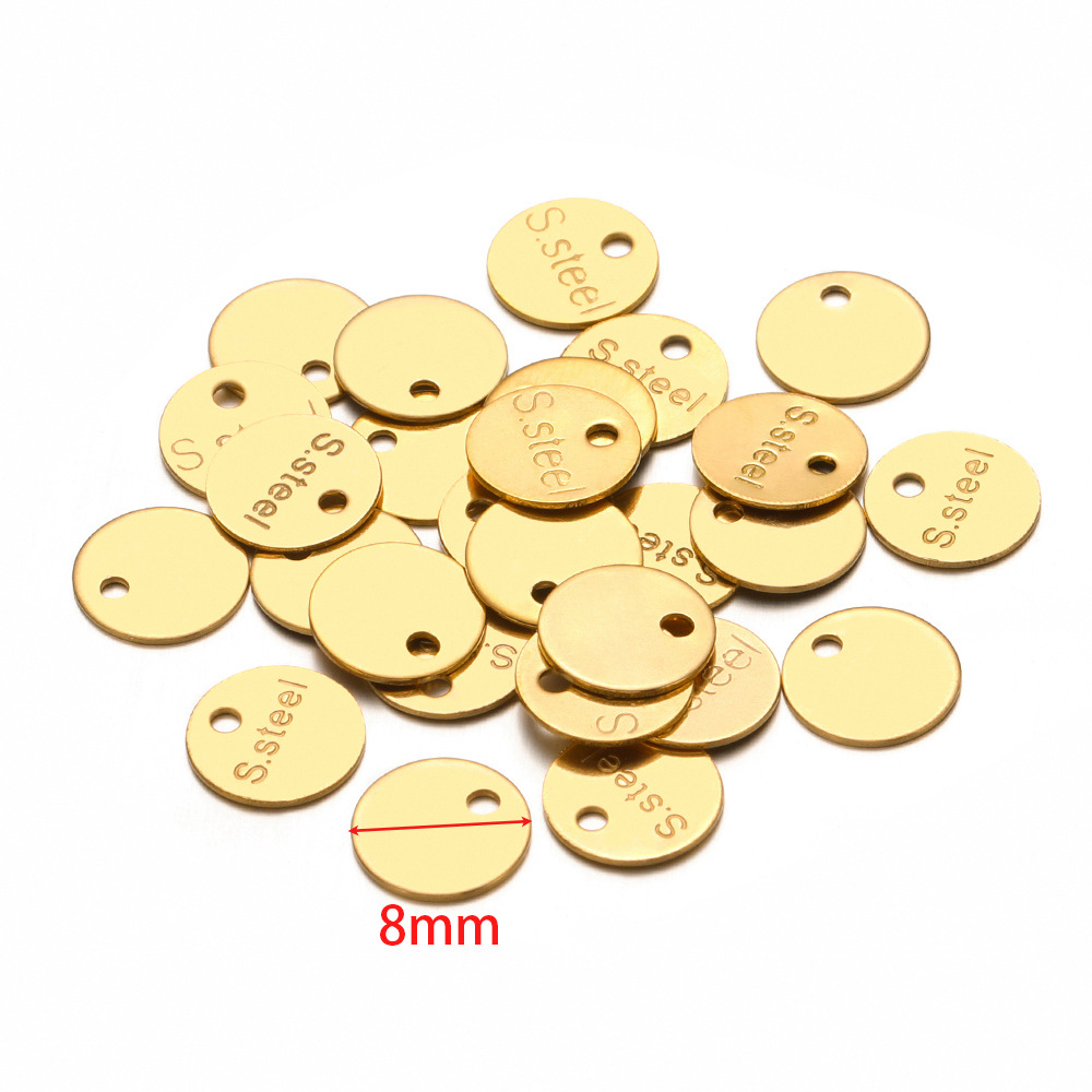 8mm round engraved s'steel tail piece small tag gold