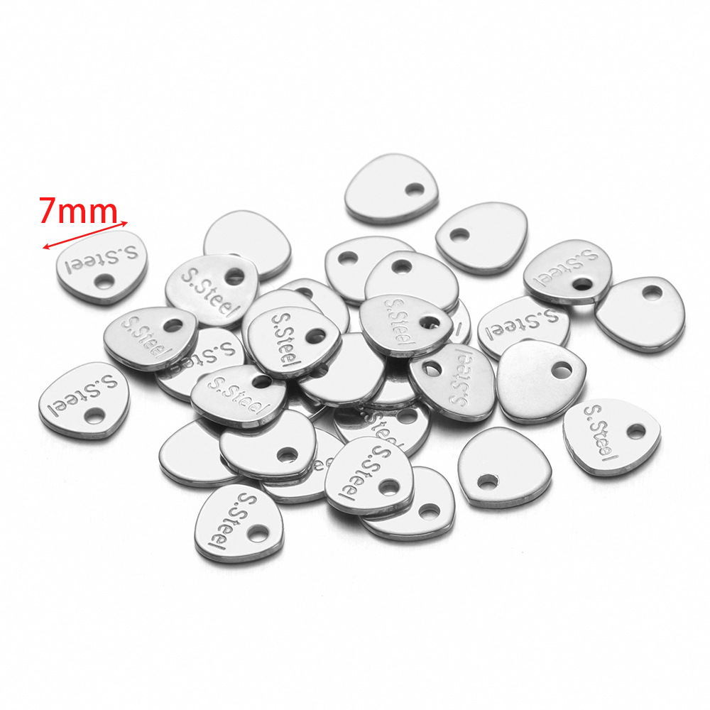 7mm round triangle engraved s'steel tail piece small tag steel color