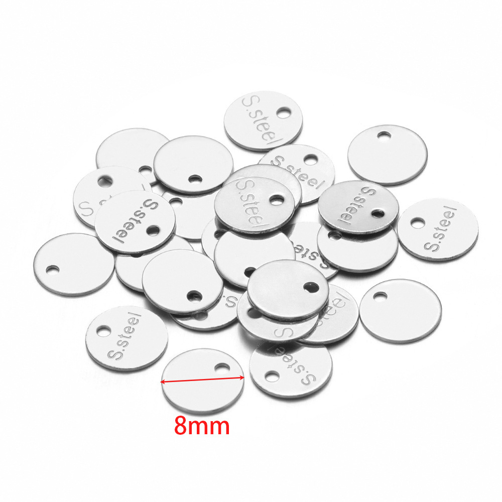 8mm round engraved s'steel tail piece small tag steel color