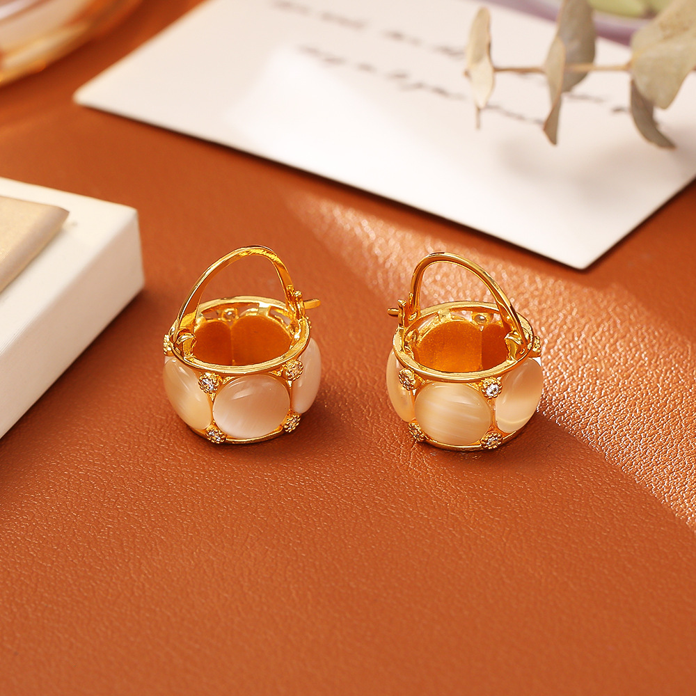 24K gold-plated cat's eye stone earrings