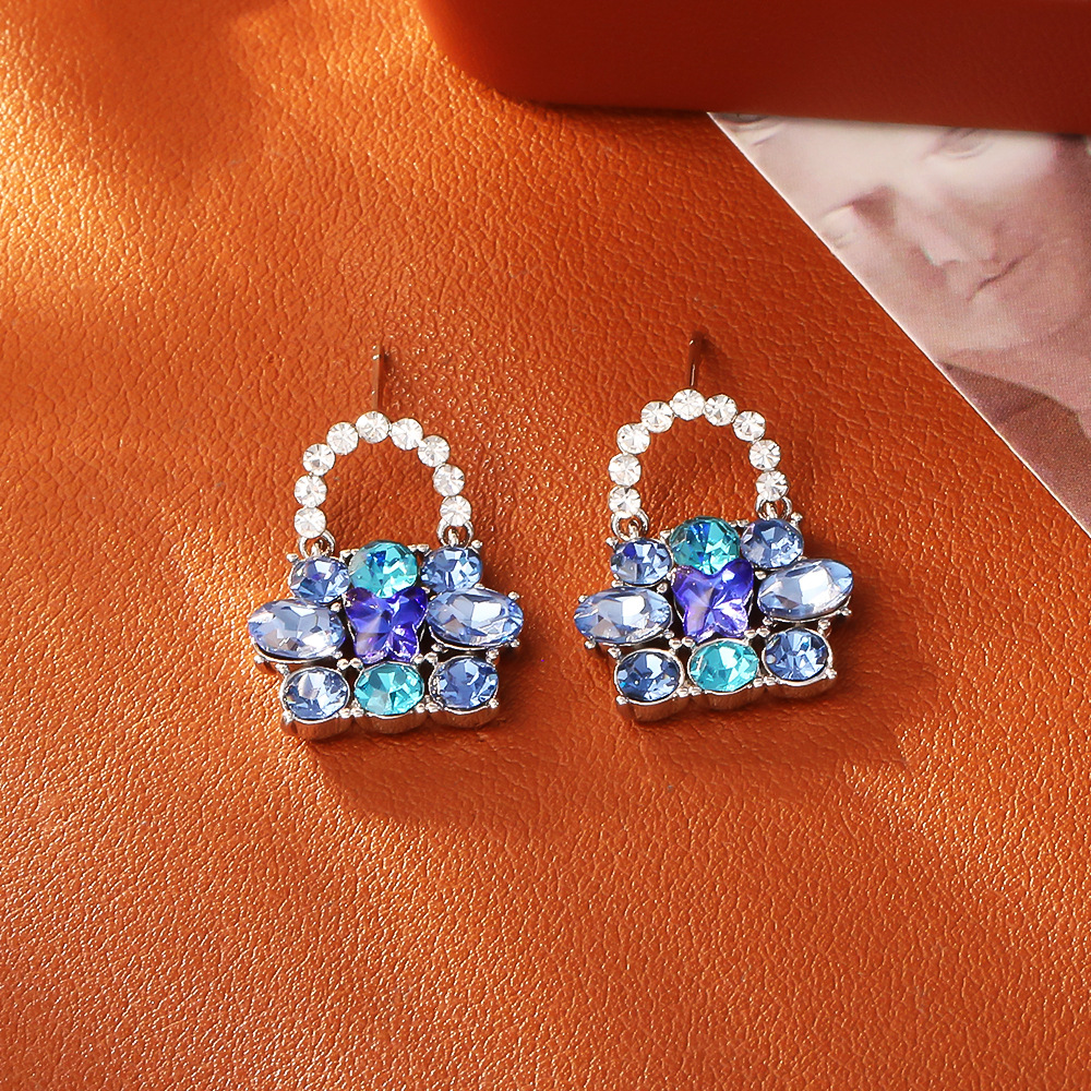 Blue butterfly zircon bag stud earrings
