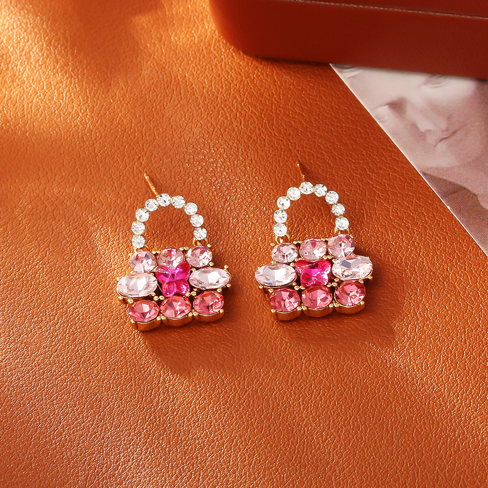 Pink butterfly zircon bag stud earrings