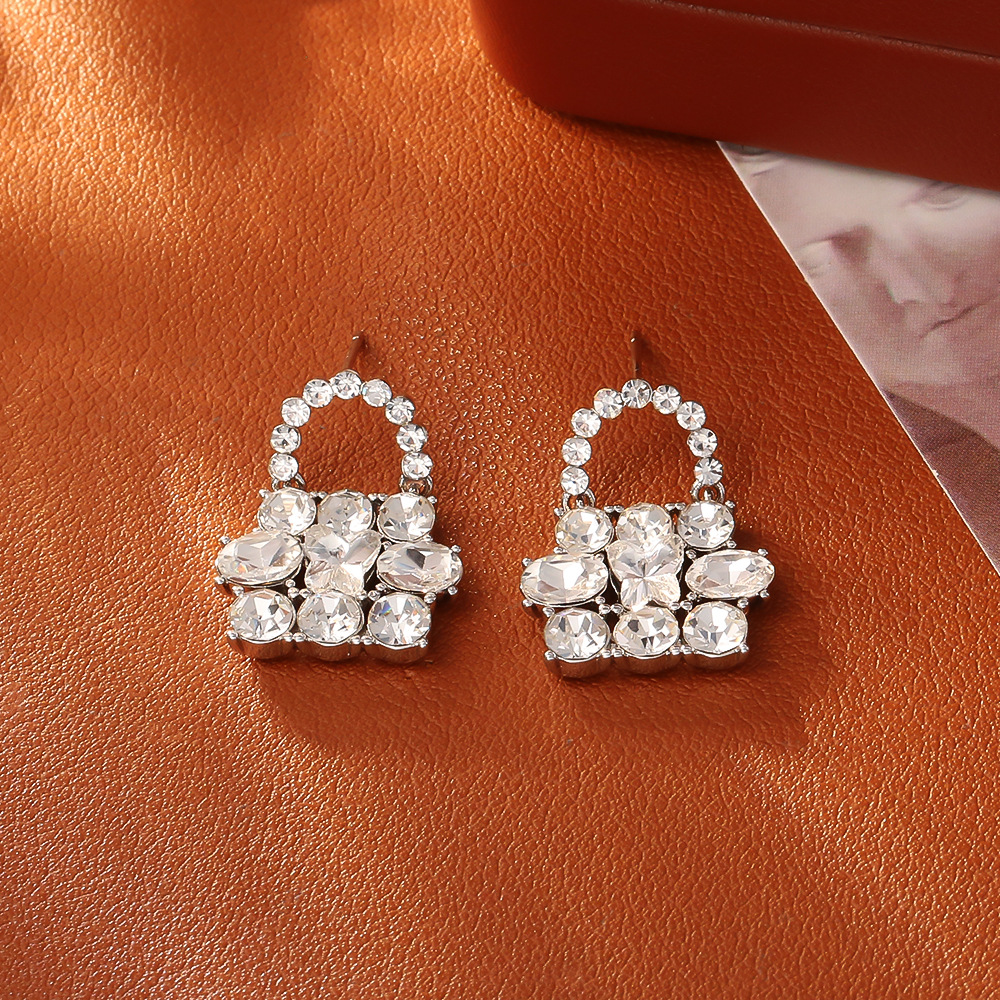 White butterfly zircon bag stud earrings