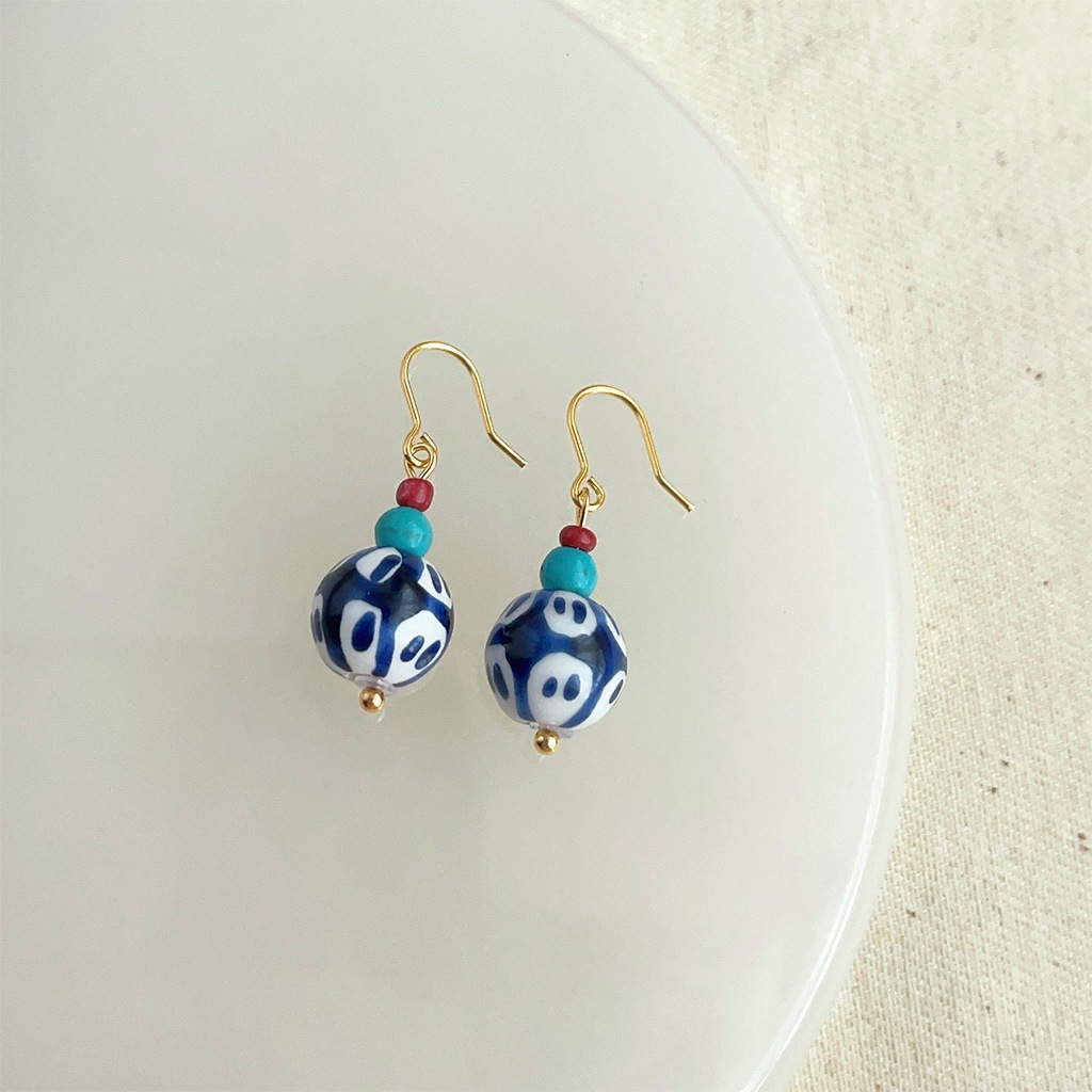 4206 Blue and Flower Hydrangea Earrings