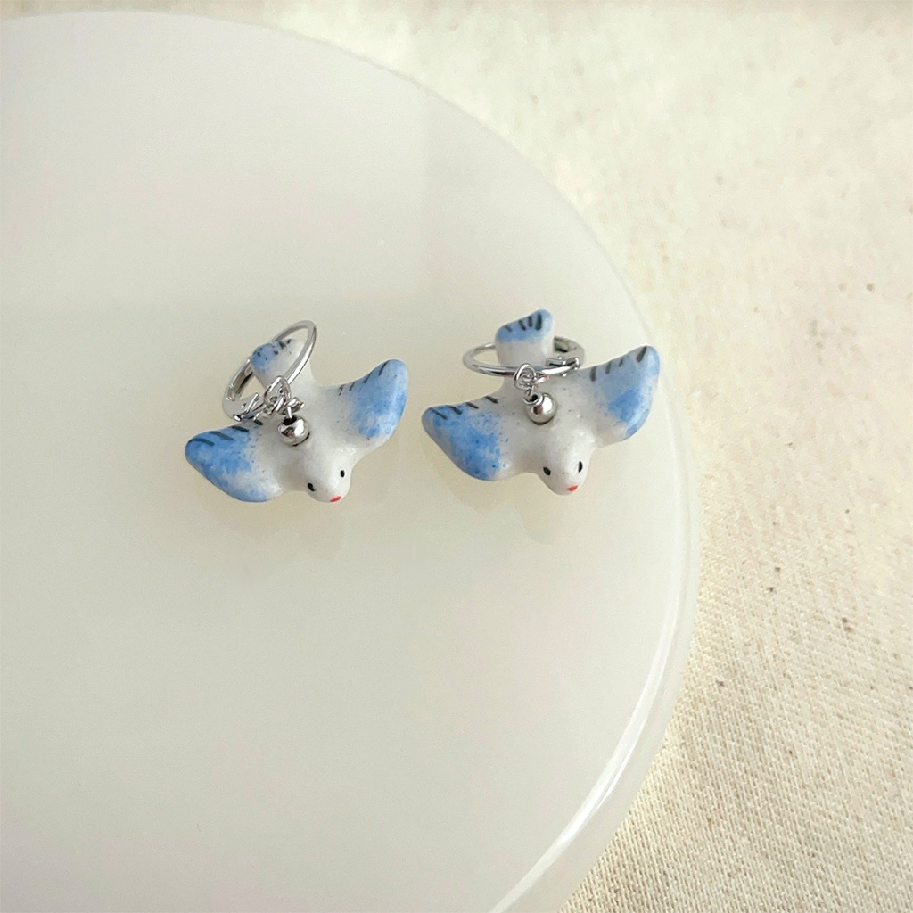 4204 blue and green painted bird earrings