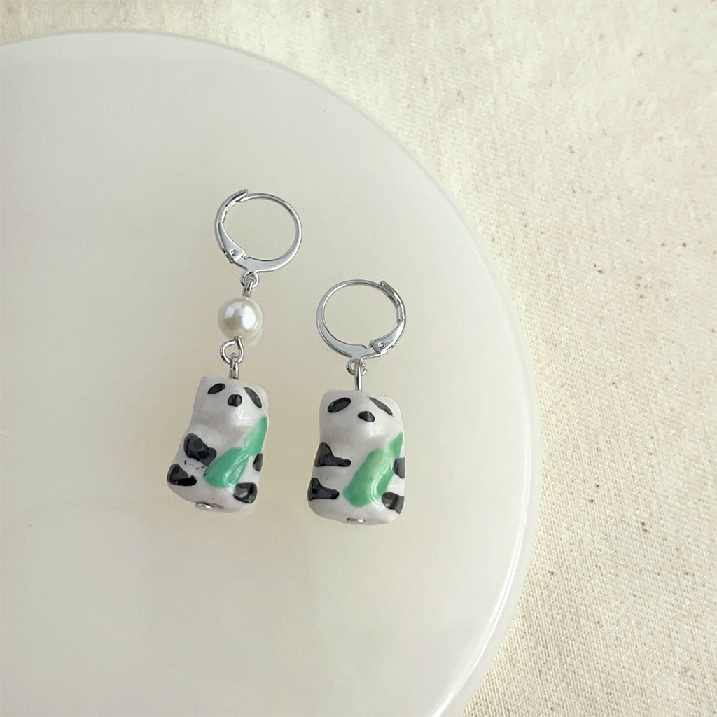 4203 hand-painted panda ceramic earrings