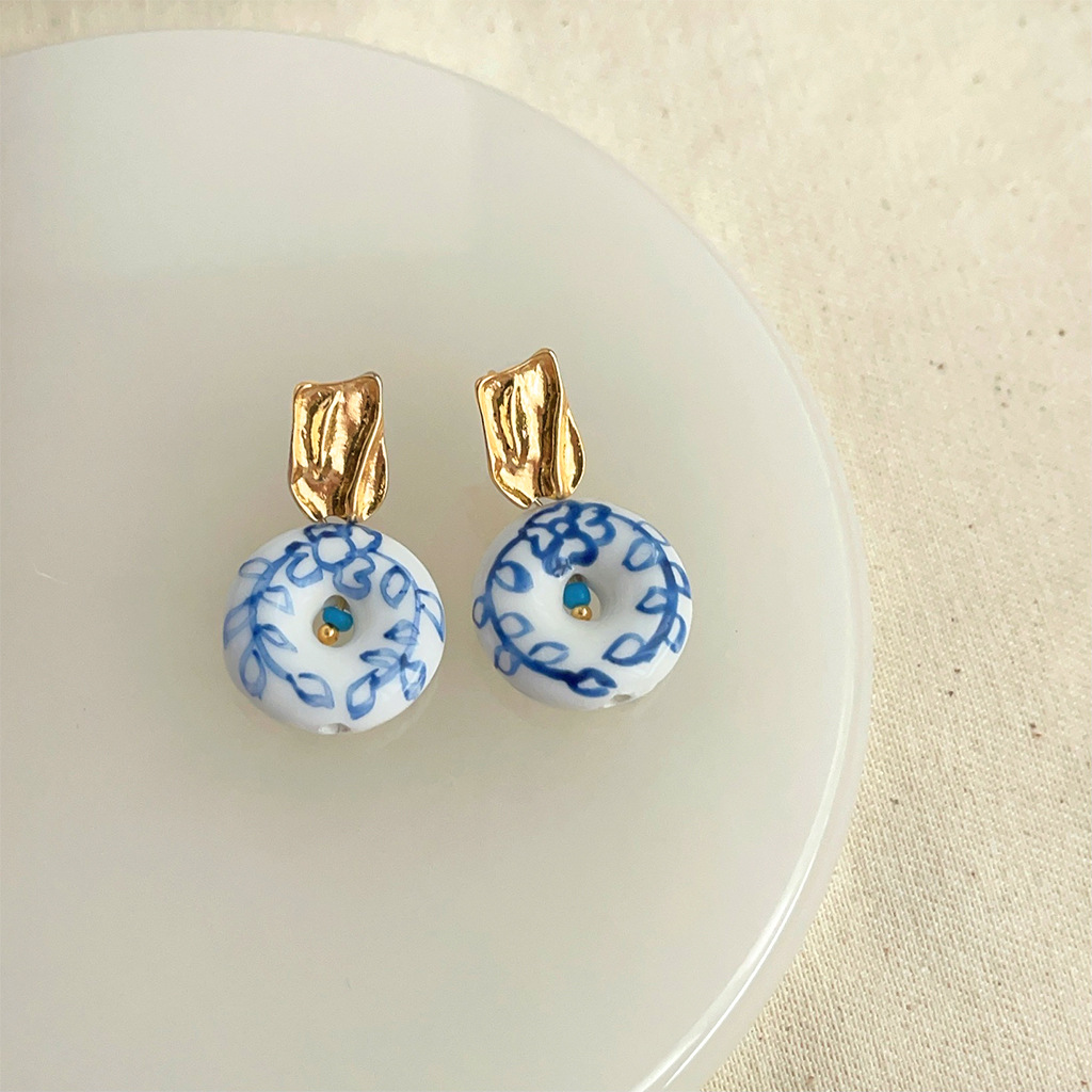 4199 blue and blue hand-painted ceramic earrings