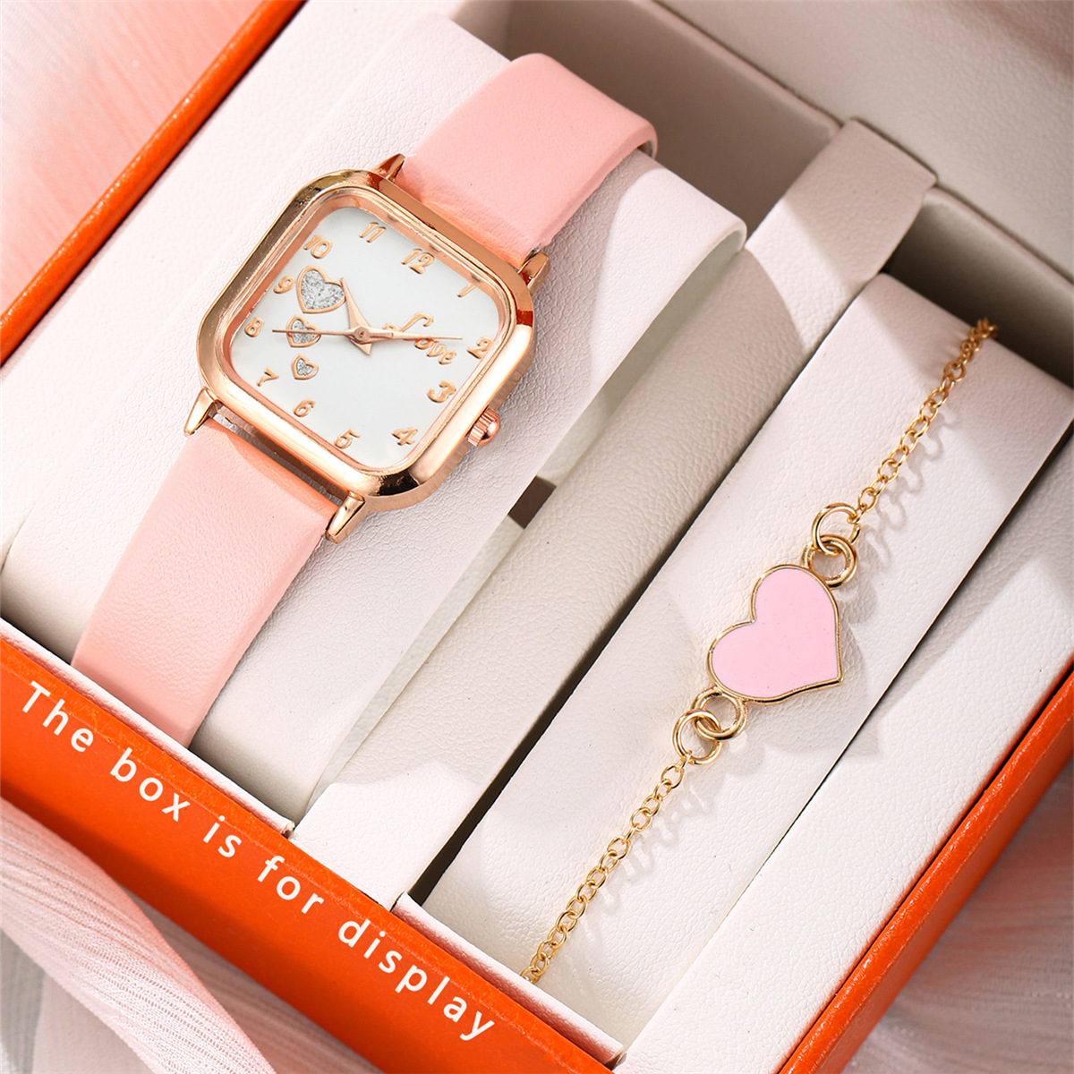 Pink heart-shaped bracelet set