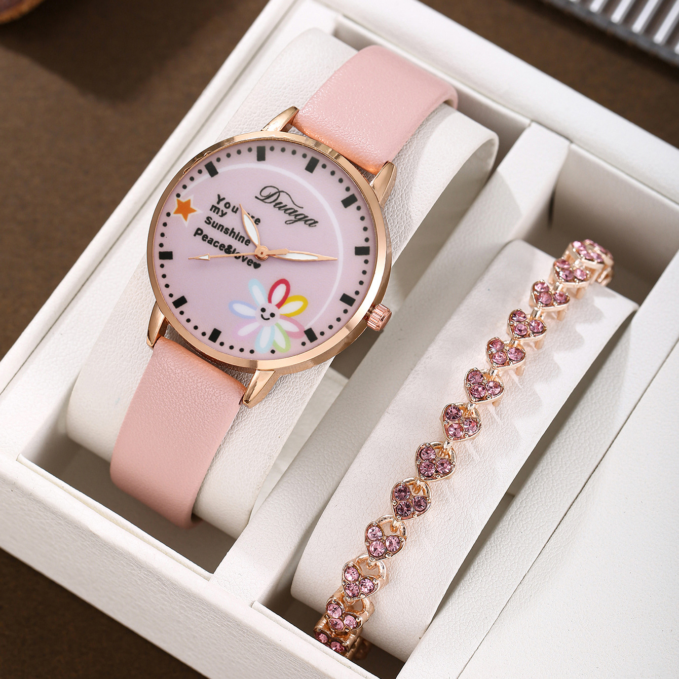 Pink heart-shaped bracelet set