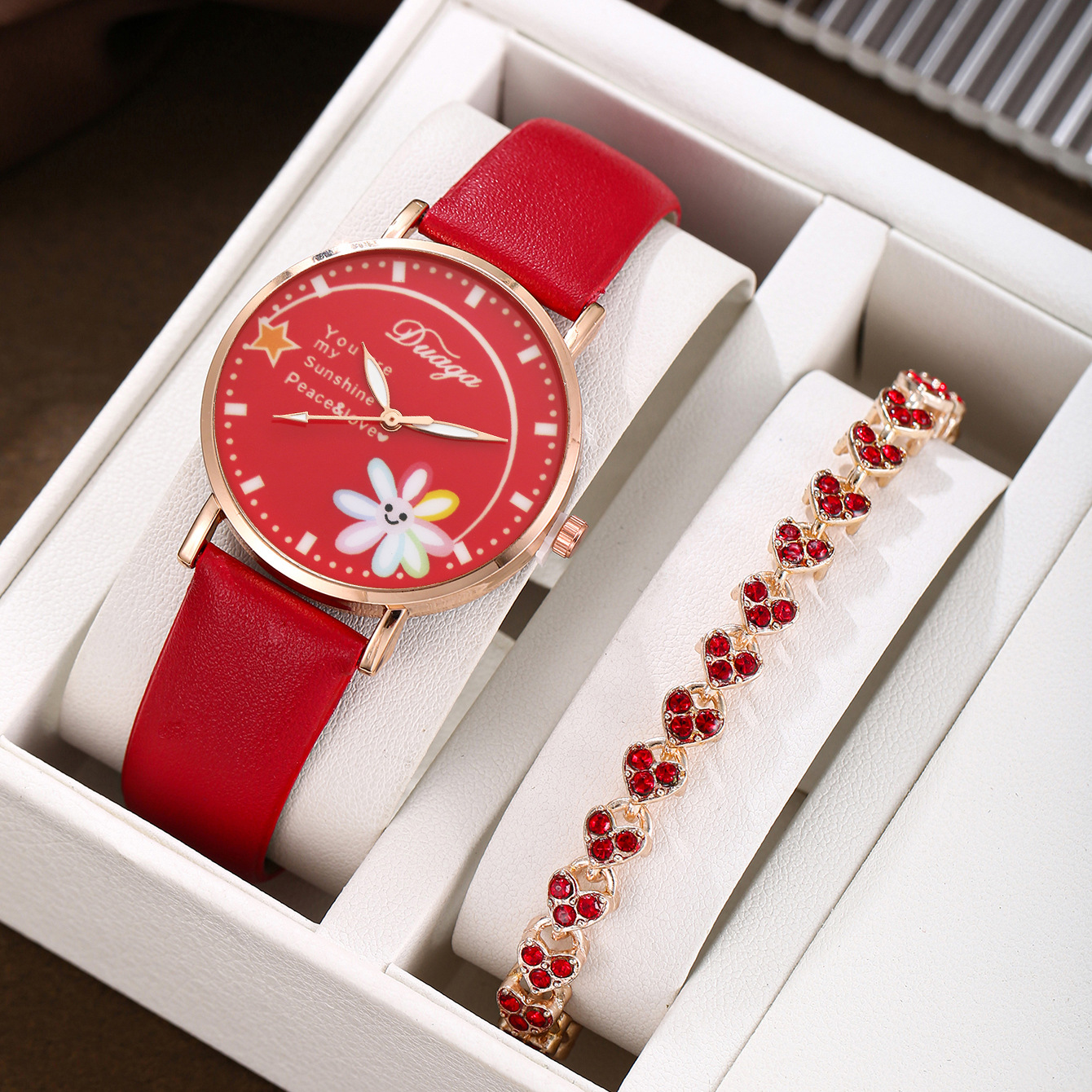 Red heart-shaped bracelet set