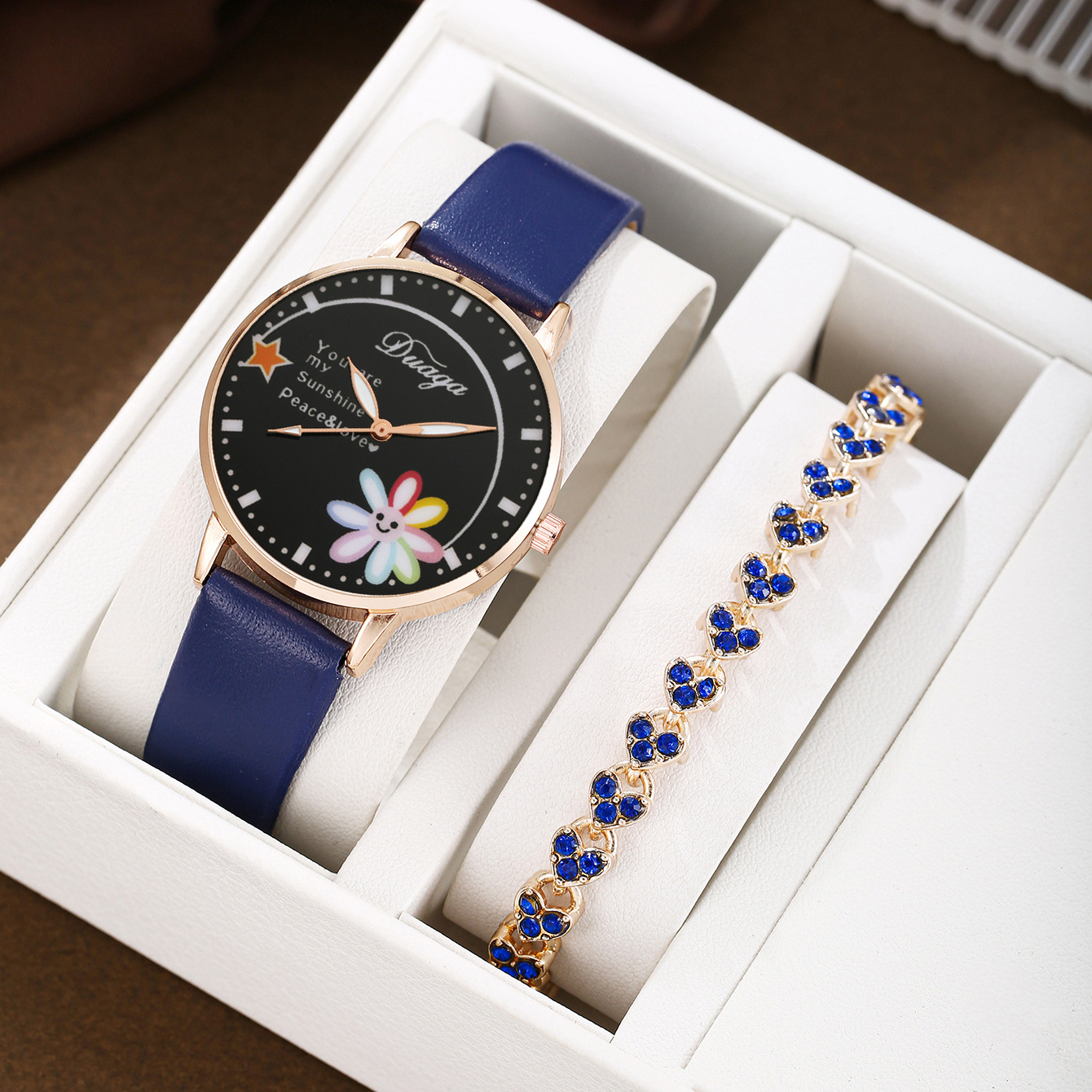 Blue heart bracelet set