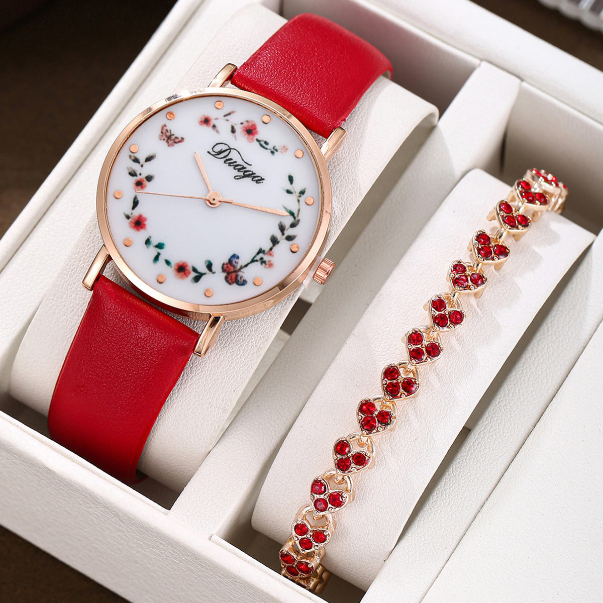 A set of red single heart-shaped bracelets