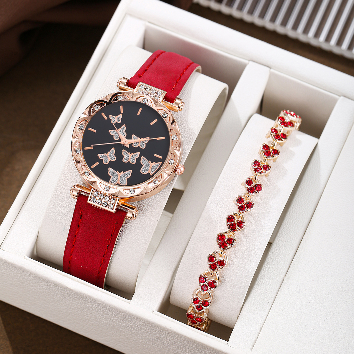 A set of red single heart-shaped bracelets