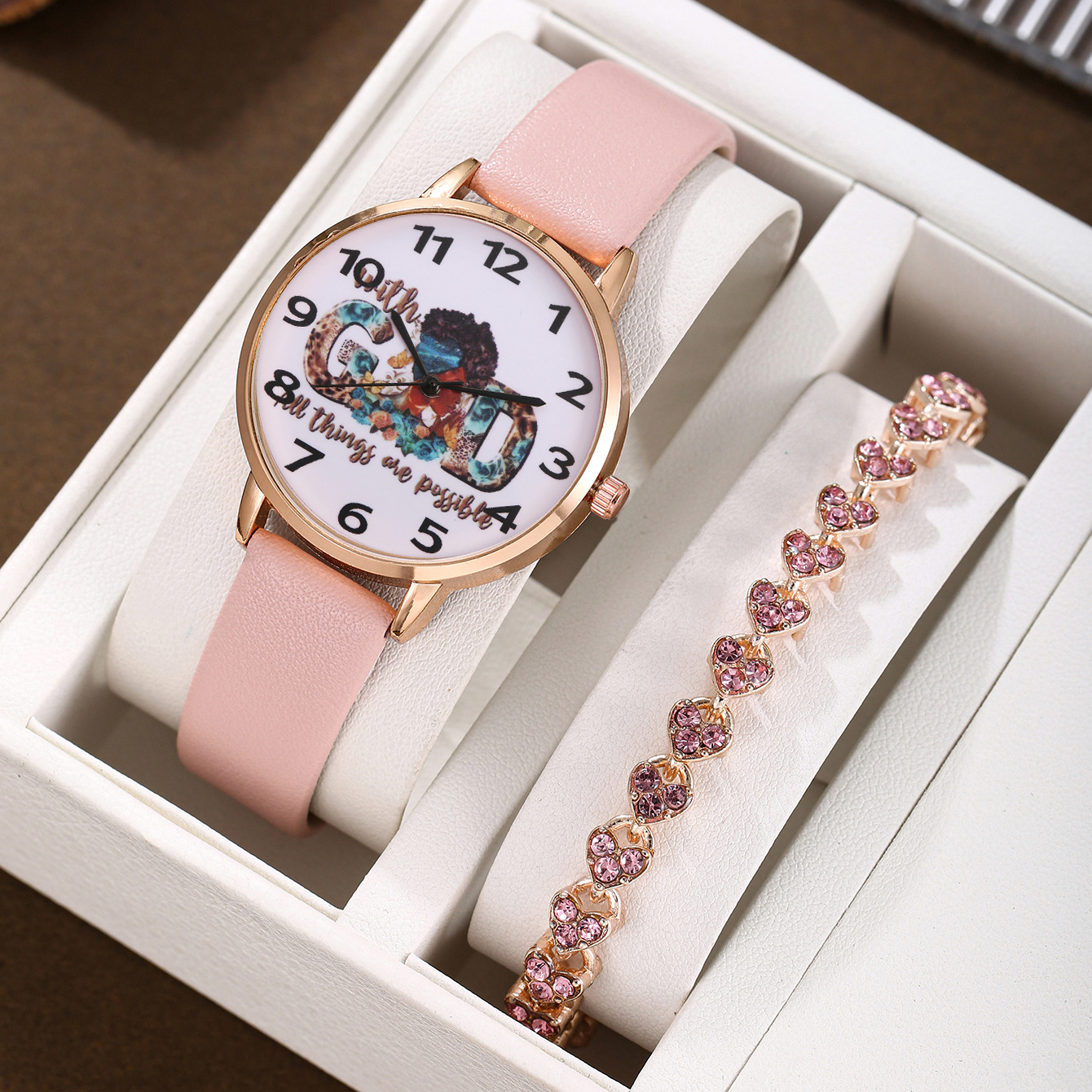 Pink heart-shaped bracelet set