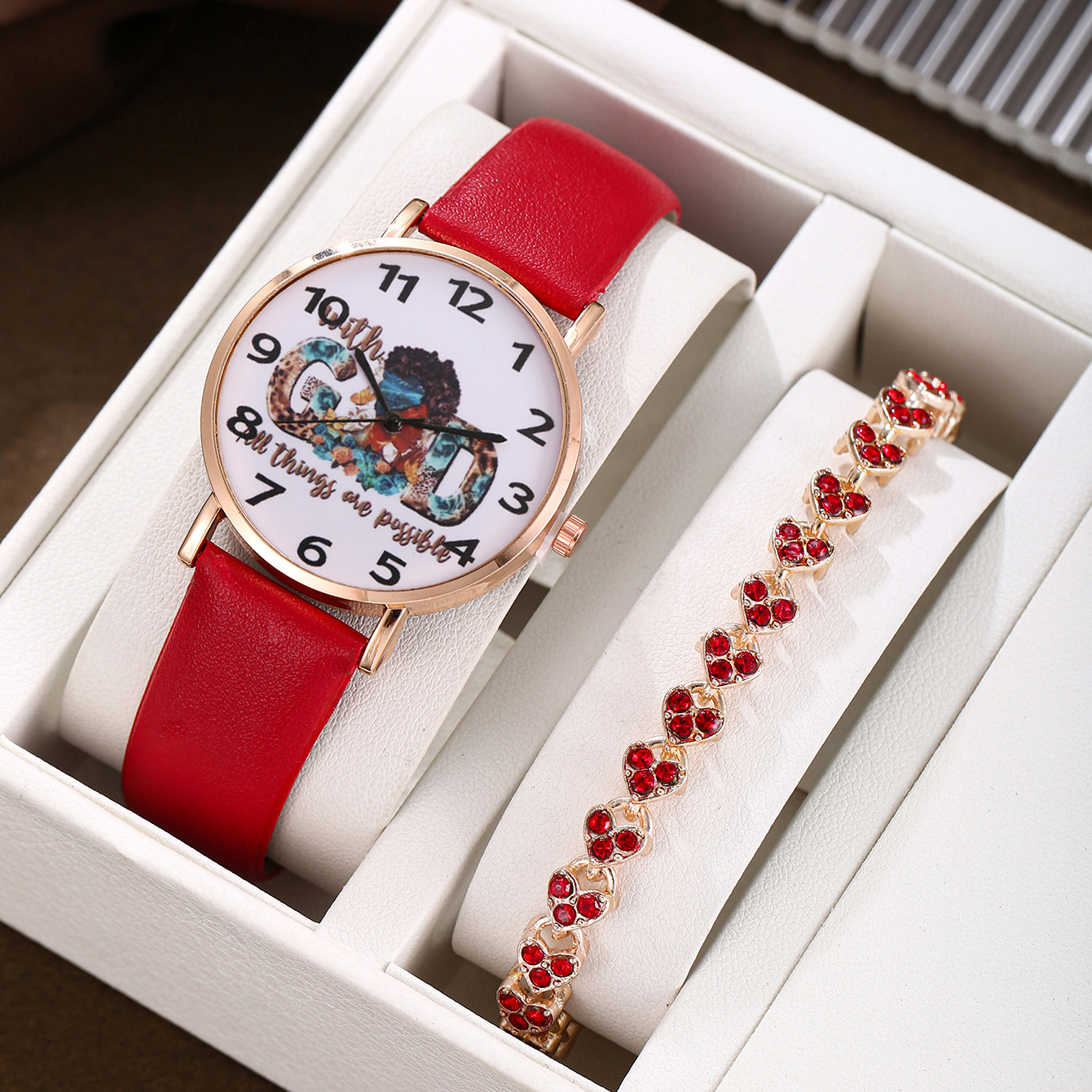 Red heart-shaped bracelet set