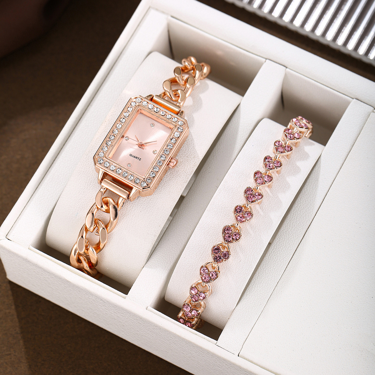 Rose gold heart bracelet set