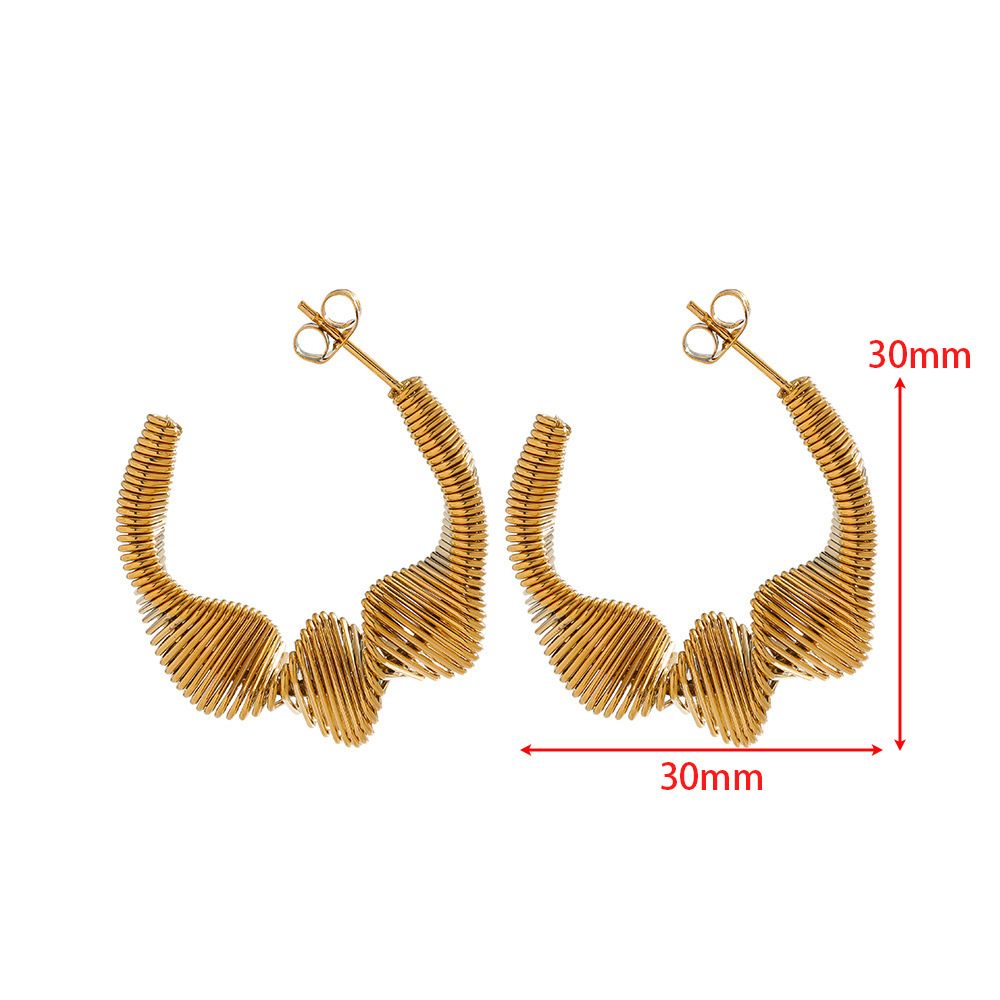 30*30mmC形扁麻花弹簧耳环 金色
