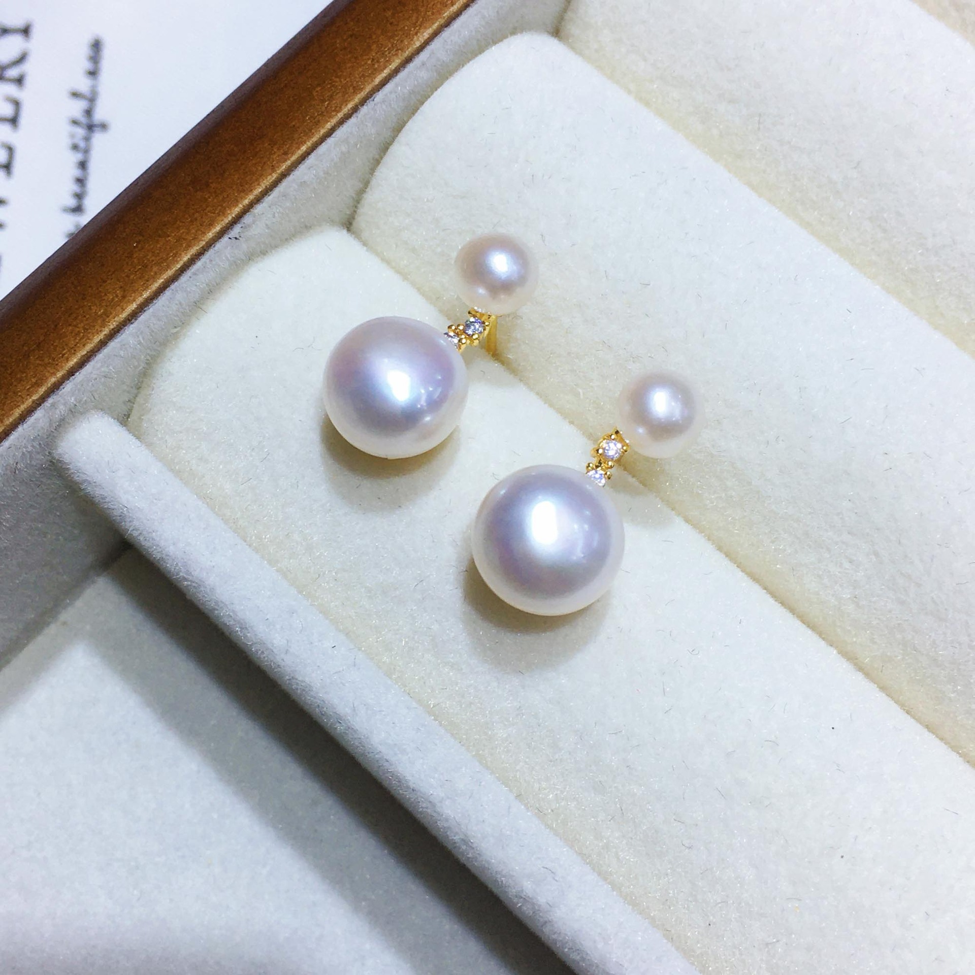 Double bean bead earrings (14k gold injection) natural freshwater fat steamed bun pearls