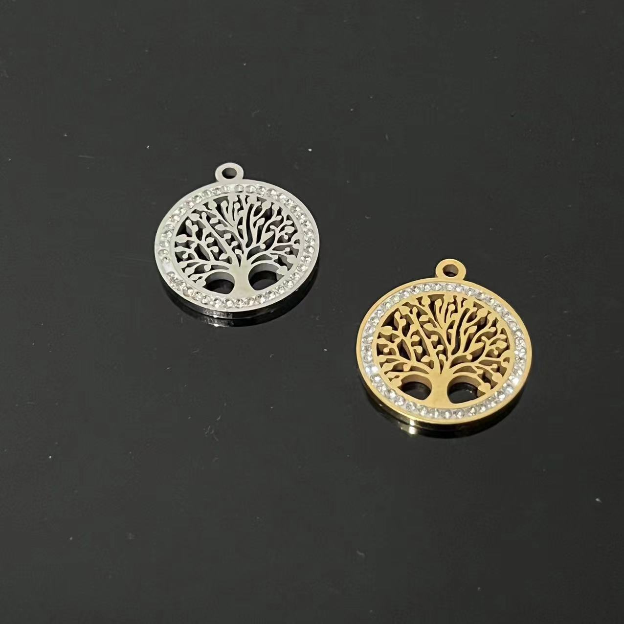 Steel color tree of life full circle diamond pendant 1 piece
